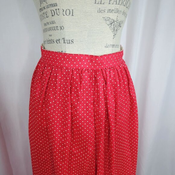 Vintage 70s Prairie Maxi Skirt X Small 2 Red Ruffle Polka Dot Paddle Saddle - Picture 2 of 10